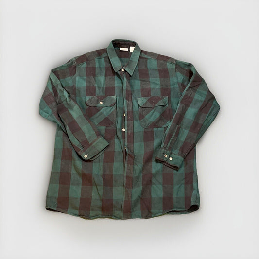 Vintage Field And Stream Heavy Flannel Shirt Multicolor Double Pocket 2XLT Green