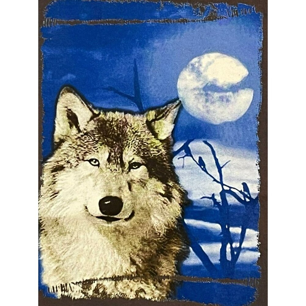 Vintage 90s Wolf and Moon Tee Sz XL Anvil Grey Made In USA Single Stitch